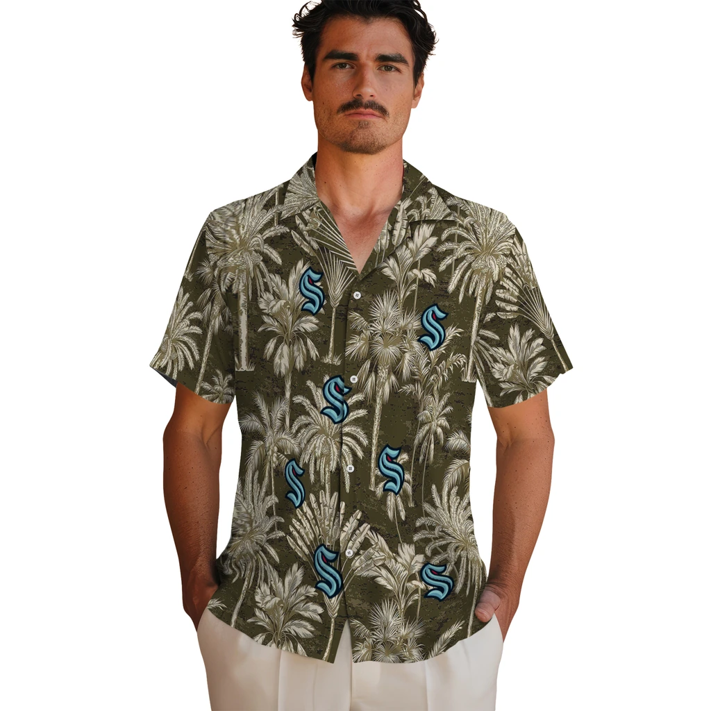 Seattle Kraken Hawaiian Shirt - Vintage Palm Tree seattle kraken palm shadows blue hawaiian shirts fashion forward