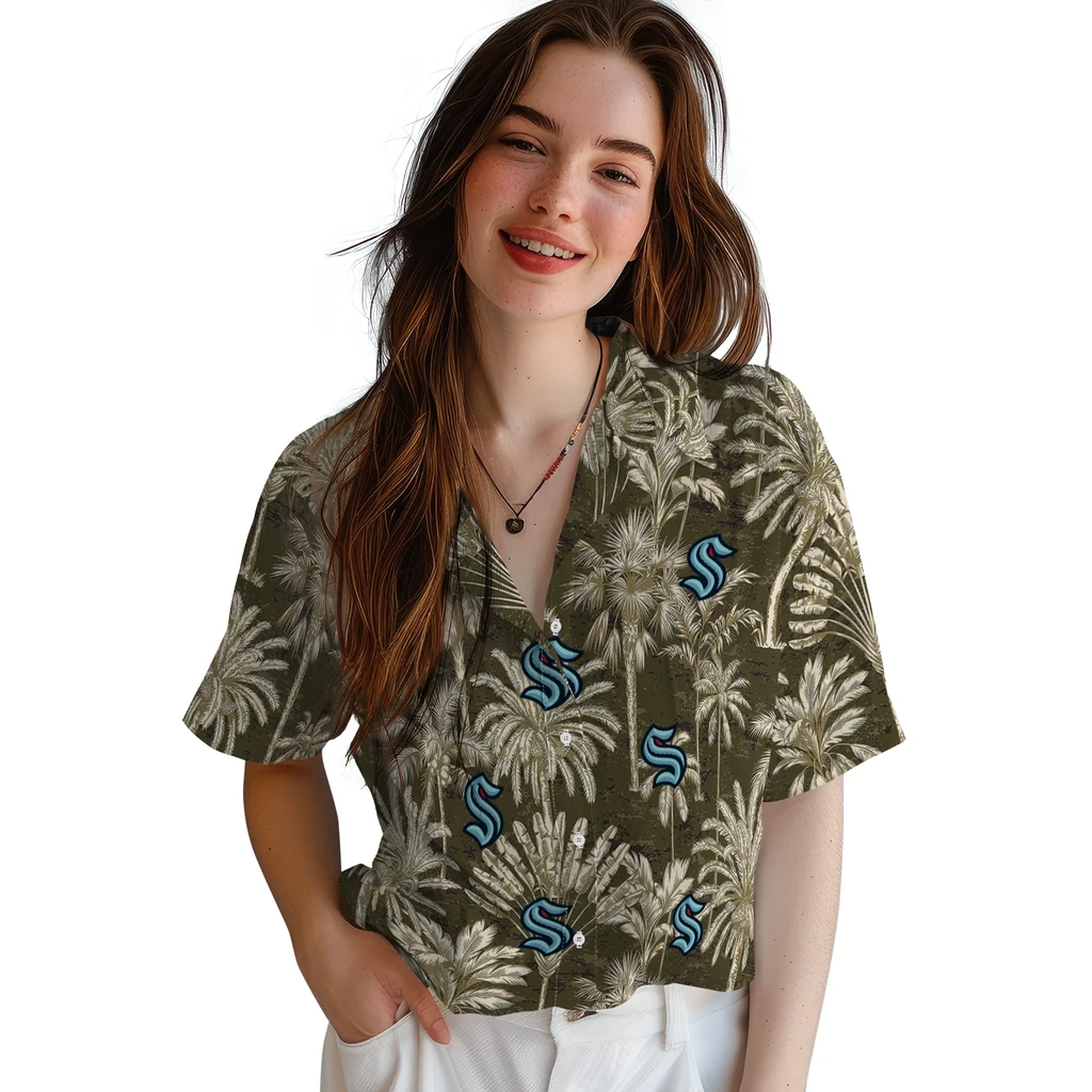 Seattle Kraken Hawaiian Shirt - Vintage Palm Tree seattle kraken palm shadows blue hawaiian shirts latest model