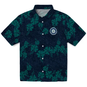 seattle mariners hibiscus petals navy blue hawaiian shirts best selling