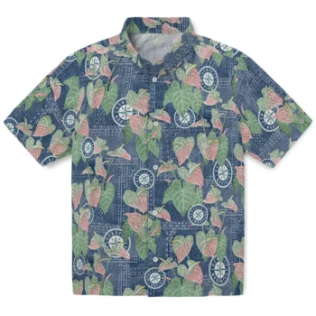 seattle mariners anthurium overlay navy blue hawaiian shirts best selling