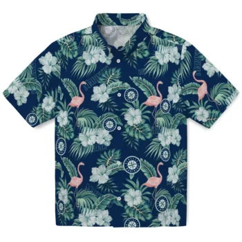 seattle mariners flamingo palms navy blue hawaiian shirts best selling