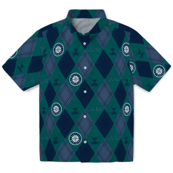 seattle mariners balloon plaid navy blue hawaiian shirts best selling