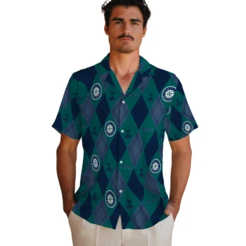 seattle mariners balloon plaid navy blue hawaiian shirts fashion forward