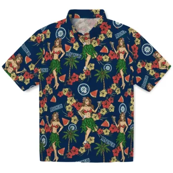 seattle mariners hawaiian girls design navy blue hawaiian shirts best selling