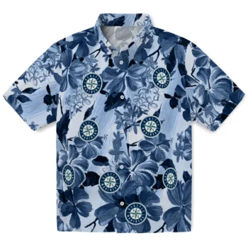 seattle mariners hibiscus arrangement navy blue hawaiian shirts best selling