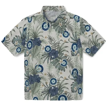 seattle mariners hibiscus designs beige hawaiian shirts best selling