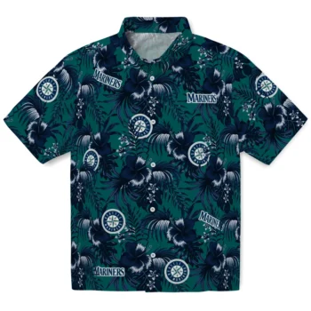 seattle mariners hibiscus exotic navy blue hawaiian shirts best selling