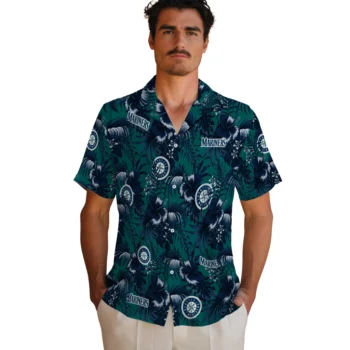 seattle mariners hibiscus exotic navy blue hawaiian shirts fashion forward