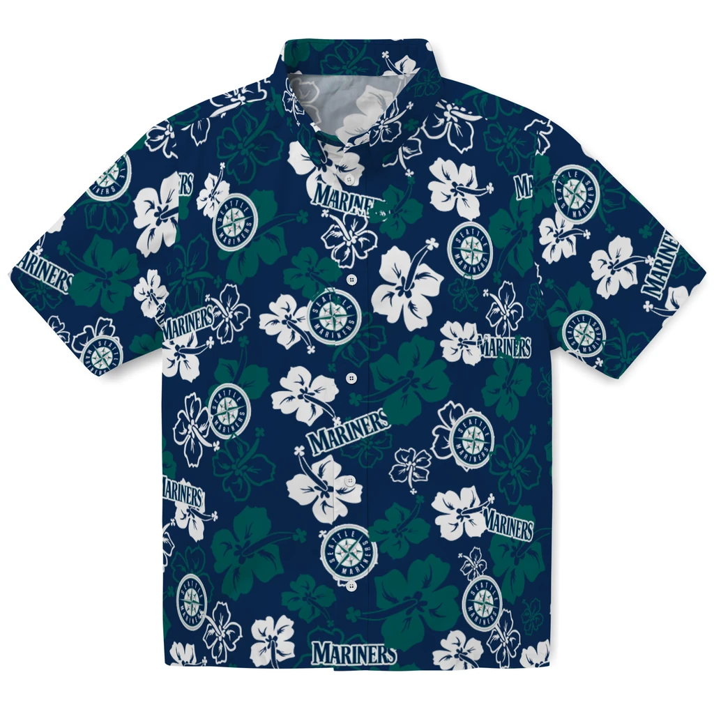 Seattle Mariners Hawaiian Shirt - Hibiscus Flower Design seattle mariners hibiscus bloom navy blue hawaiian shirts best selling