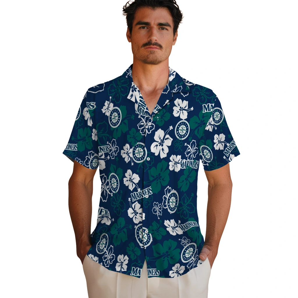 Seattle Mariners Hawaiian Shirt - Hibiscus Flower Design seattle mariners hibiscus bloom navy blue hawaiian shirts fashion forward
