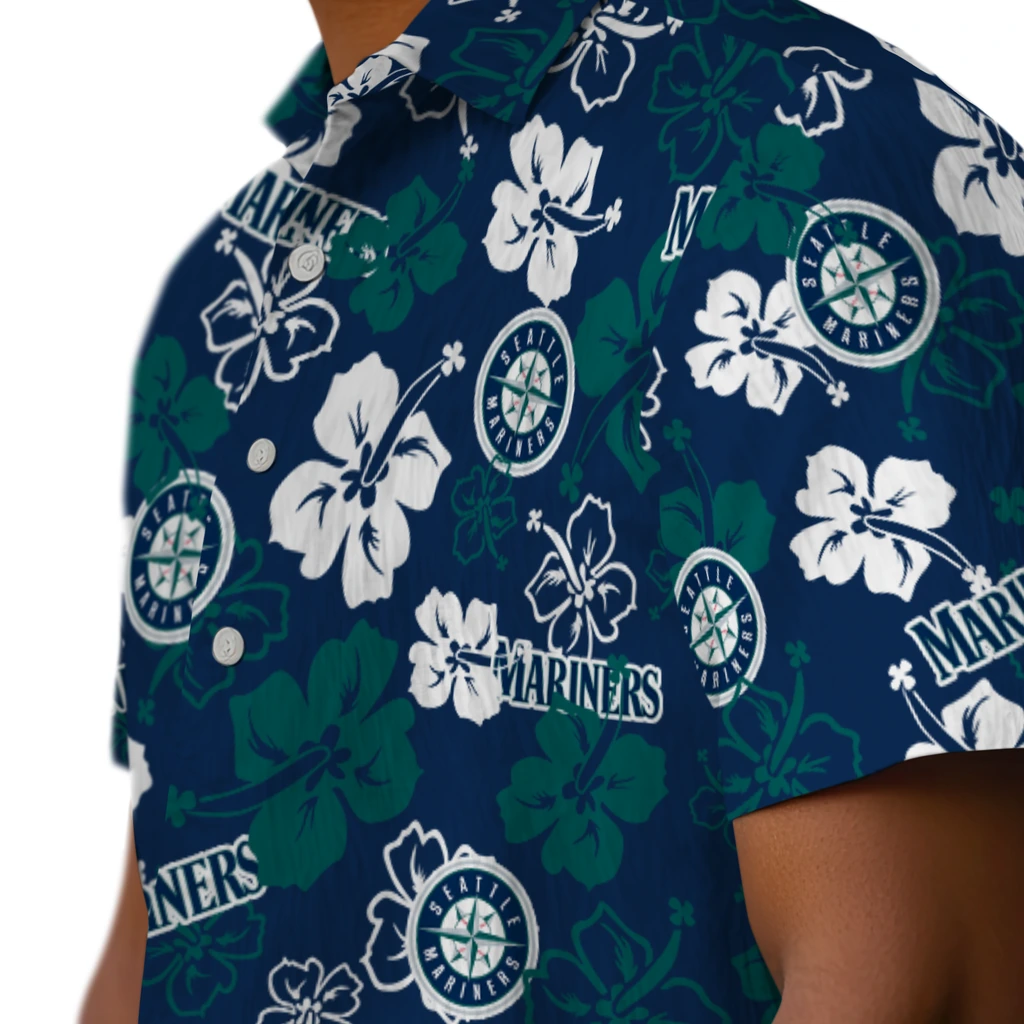 Seattle Mariners Hawaiian Shirt - Hibiscus Flower Design seattle mariners hibiscus bloom navy blue hawaiian shirts trendy