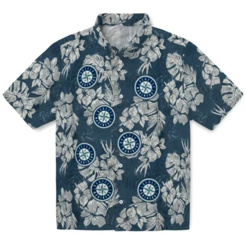 seattle mariners hibiscus flowers navy blue hawaiian shirts best selling
