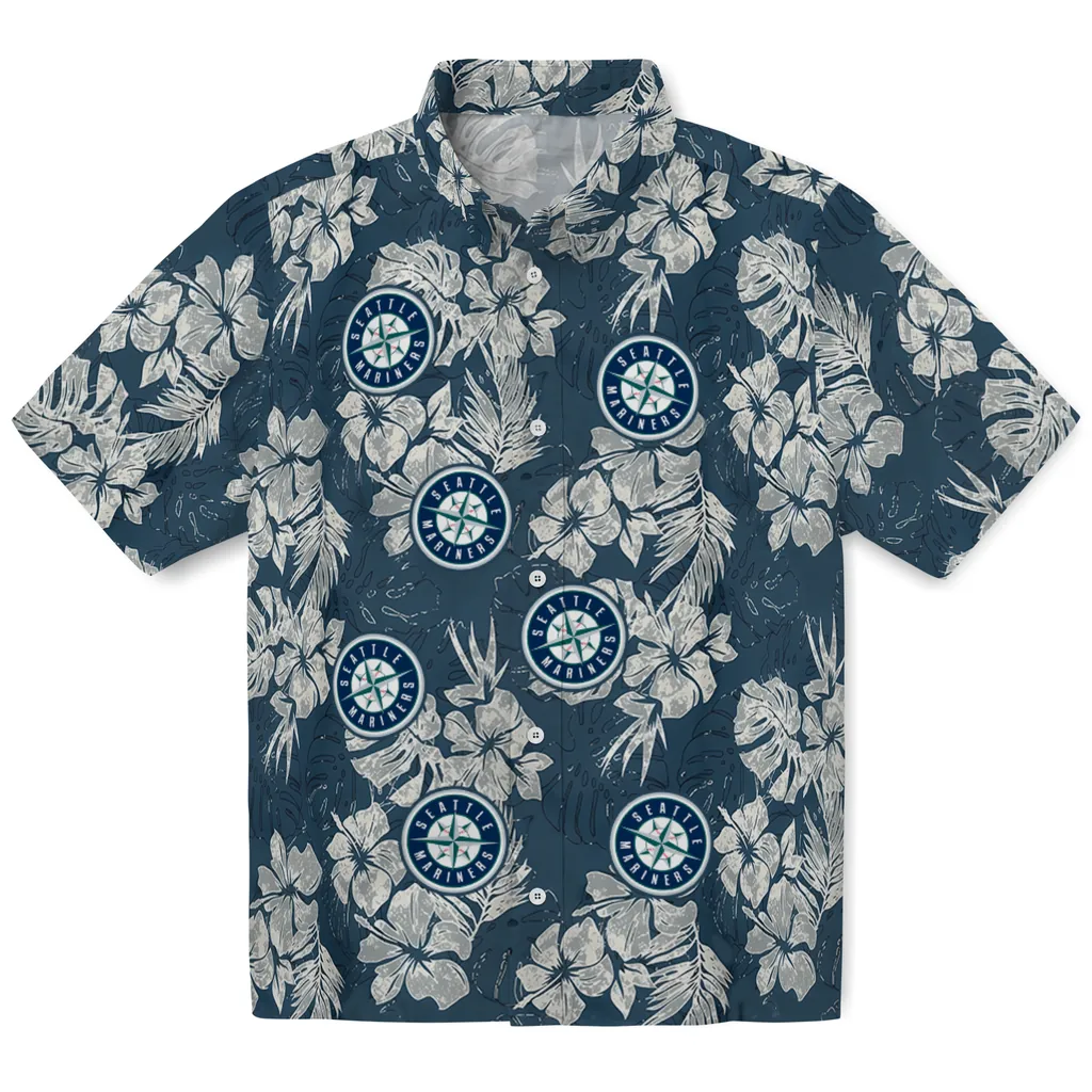 Seattle Mariners Hawaiian Shirt - Hibiscus Flowers seattle mariners hibiscus flowers navy blue hawaiian shirts best selling