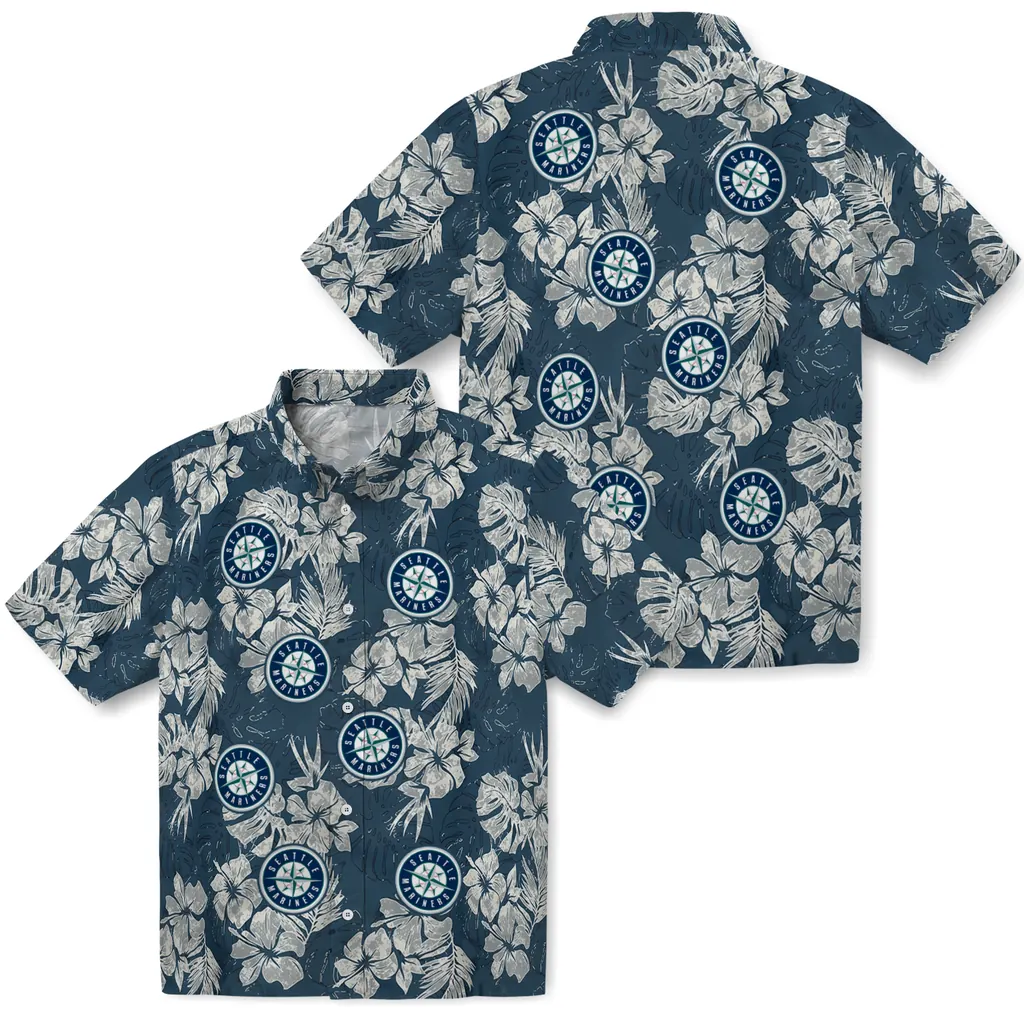 Seattle Mariners Hawaiian Shirt - Hibiscus Flowers seattle mariners hibiscus flowers navy blue hawaiian shirts high quality