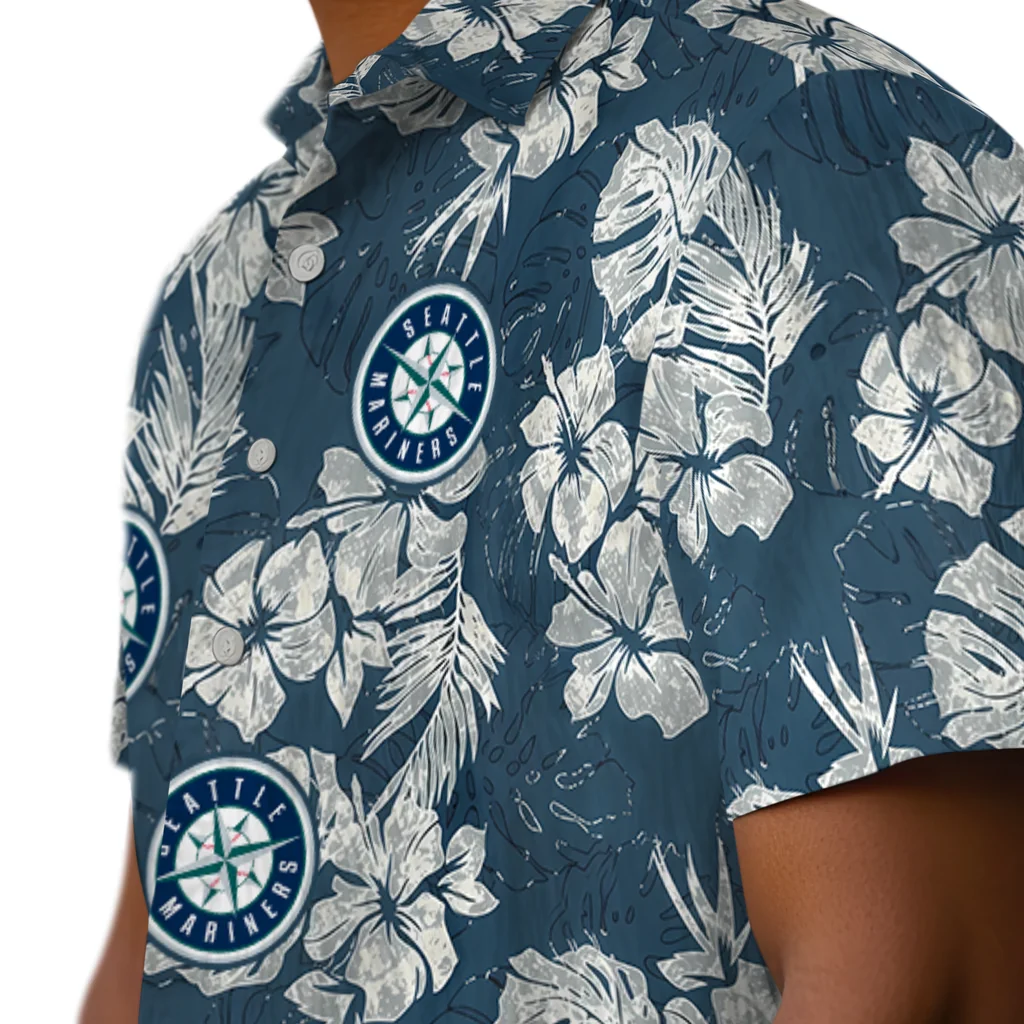 Seattle Mariners Hawaiian Shirt - Hibiscus Flowers seattle mariners hibiscus flowers navy blue hawaiian shirts trendy