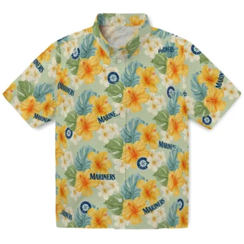 seattle mariners hibiscus mood pale lime yellow hawaiian shirts best selling