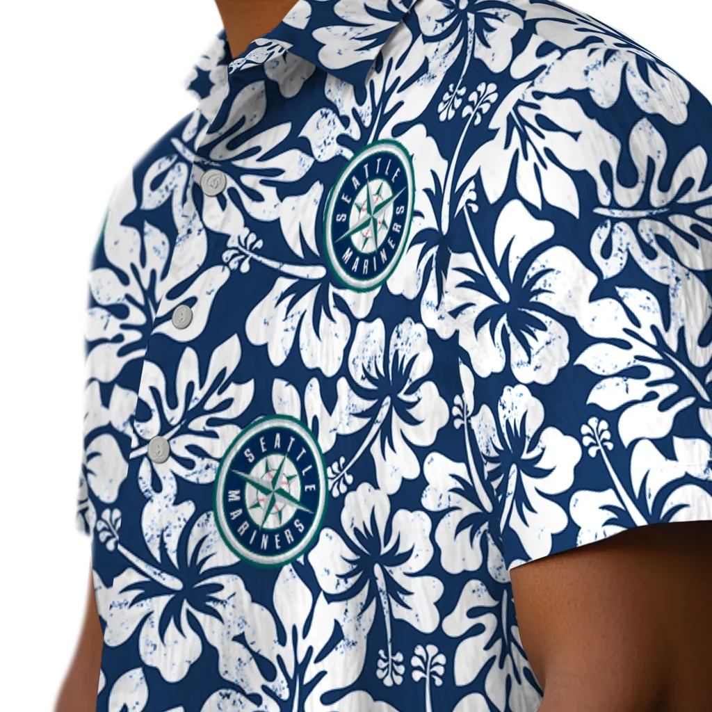 Seattle Mariners Hawaiian Shirt - Hibiscus Motif seattle mariners hibiscus motif navy blue white hawaiian shirts trendy