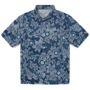 seattle mariners hibiscus oasis navy blue hawaiian shirts best selling