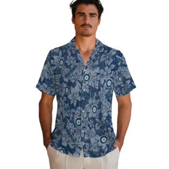 seattle mariners hibiscus oasis navy blue hawaiian shirts fashion forward