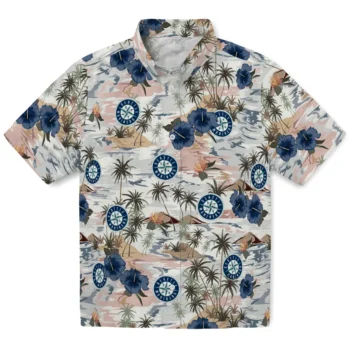 seattle mariners hibiscus seaside white hawaiian shirts best selling