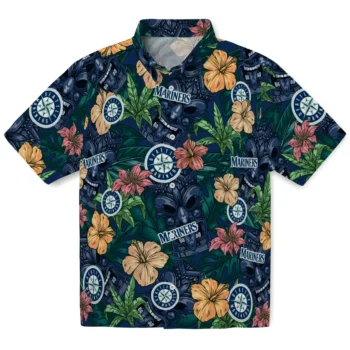 seattle mariners tiki jungle navy blue hawaiian shirts best selling