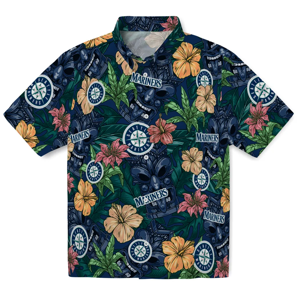 Seattle Mariners Hawaiian Shirt - Hibiscus Tiki Jungle seattle mariners tiki jungle navy blue hawaiian shirts best selling