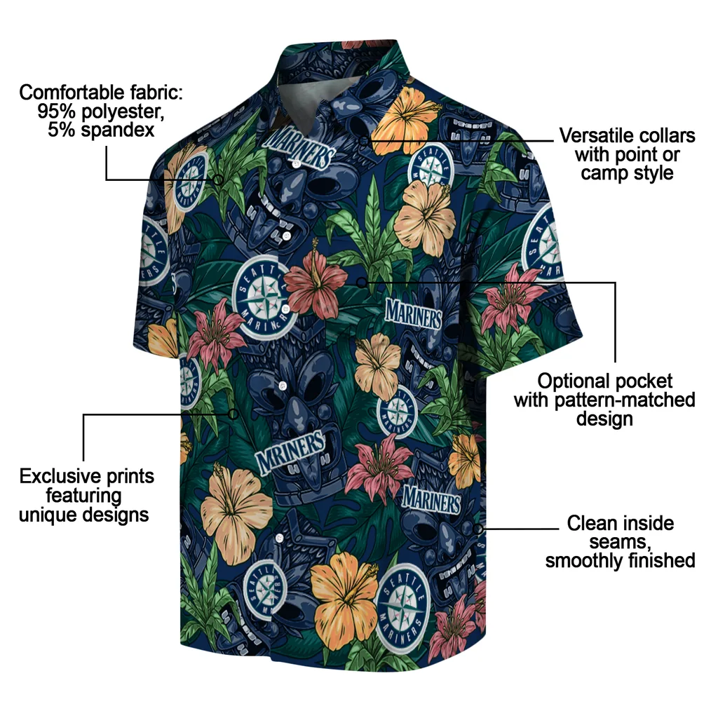 Seattle Mariners Hawaiian Shirt - Hibiscus Tiki Jungle seattle mariners tiki jungle navy blue hawaiian shirts new arrival