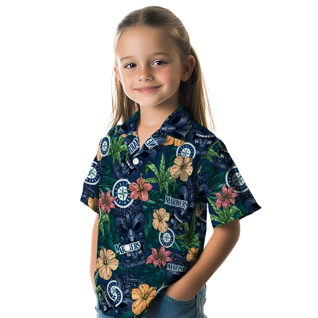 Seattle Mariners Hawaiian Shirt - Hibiscus Tiki Jungle seattle mariners tiki jungle navy blue hawaiian shirts premium grade