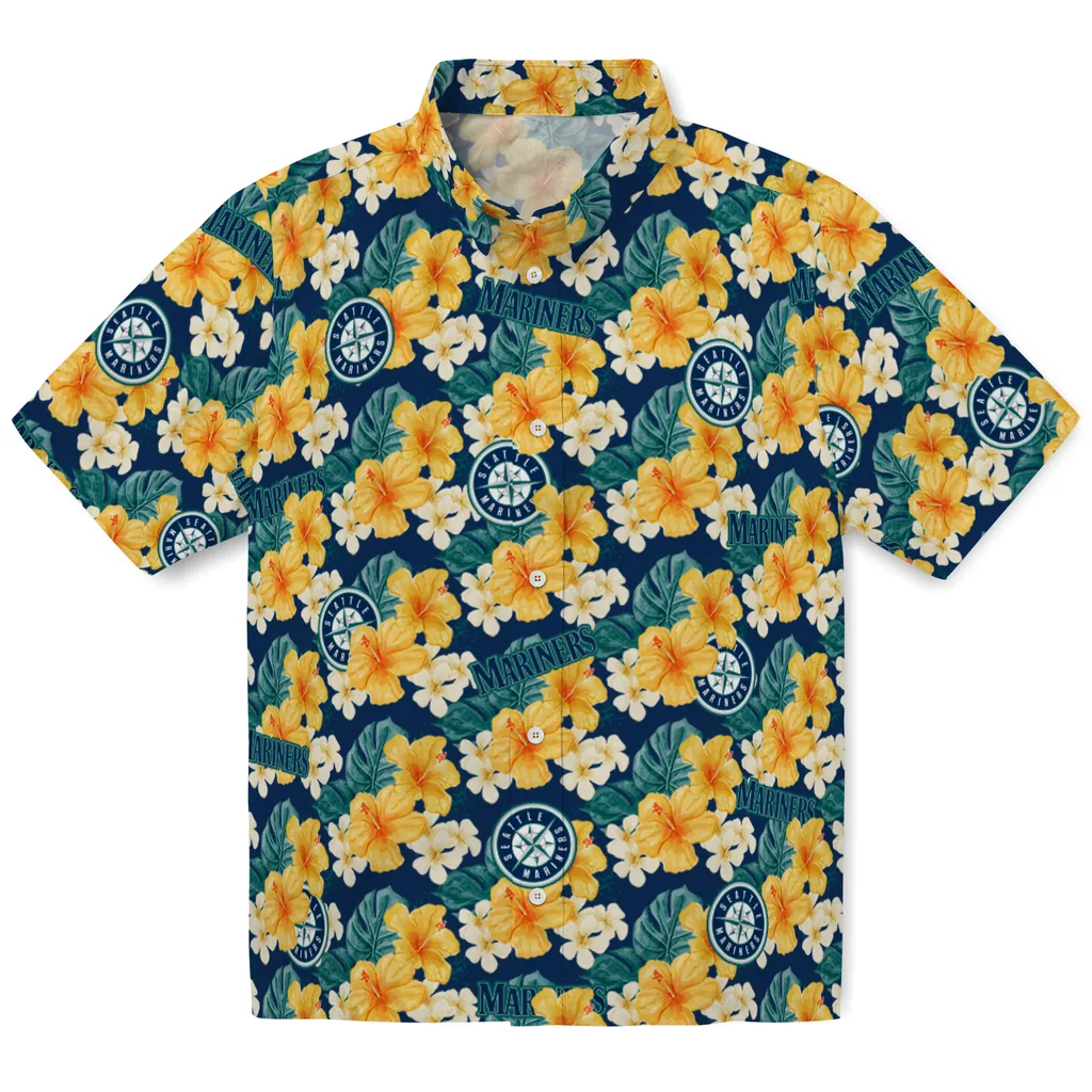 Seattle Mariners Hawaiian Shirt - Hibiscus Tropics seattle mariners hibiscus tropics navy blue yellow hawaiian shirts best selling