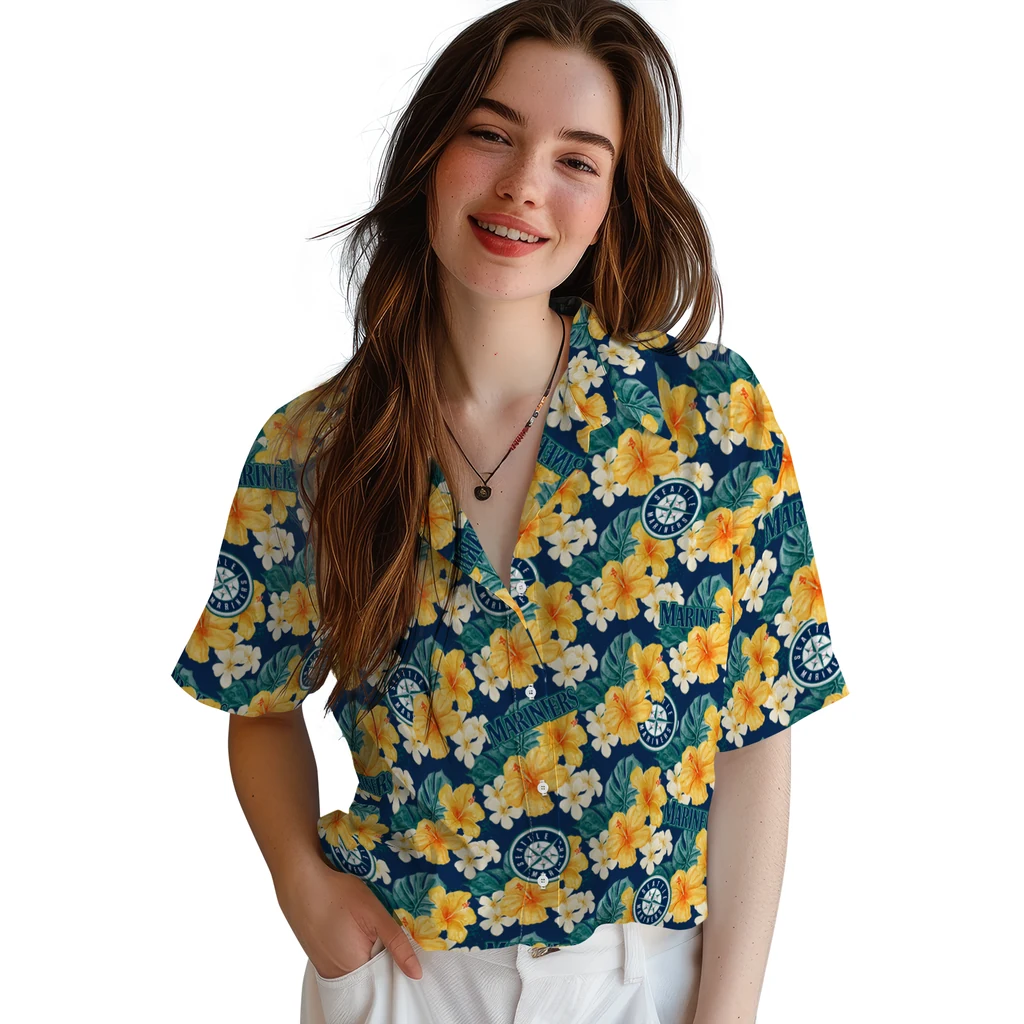 Seattle Mariners Hawaiian Shirt - Hibiscus Tropics seattle mariners hibiscus tropics navy blue yellow hawaiian shirts latest model