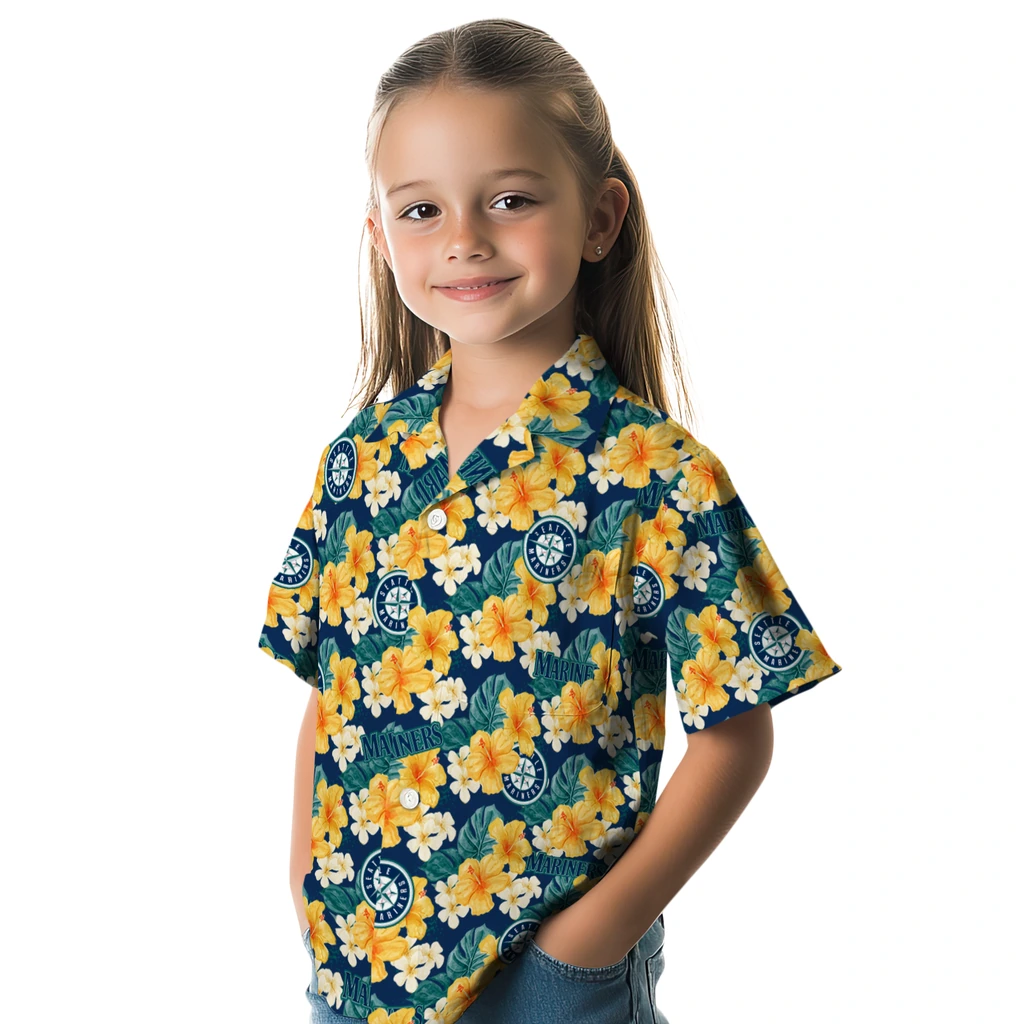 Seattle Mariners Hawaiian Shirt - Hibiscus Tropics seattle mariners hibiscus tropics navy blue yellow hawaiian shirts premium grade
