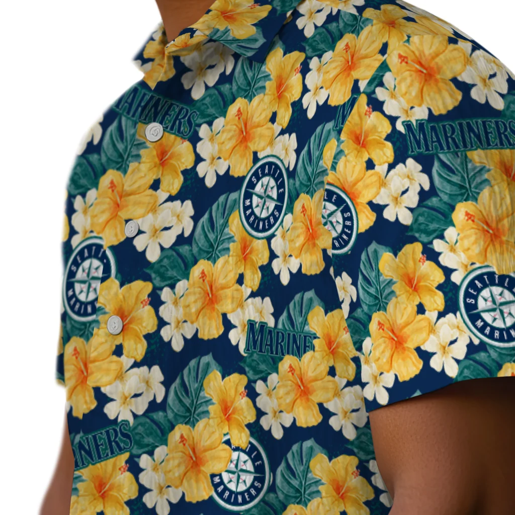Seattle Mariners Hawaiian Shirt - Hibiscus Tropics seattle mariners hibiscus tropics navy blue yellow hawaiian shirts trendy