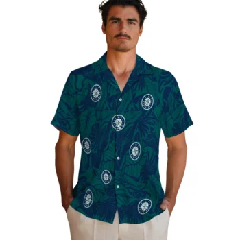seattle mariners monstera layer navy blue hawaiian shirts fashion forward