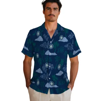 seattle mariners palm and clouds navy blue hawaiian shirts fashion forward