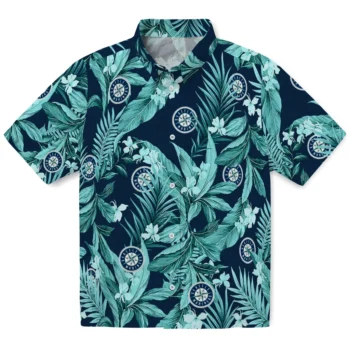 seattle mariners palm leaves navy blue hawaiian shirts best selling