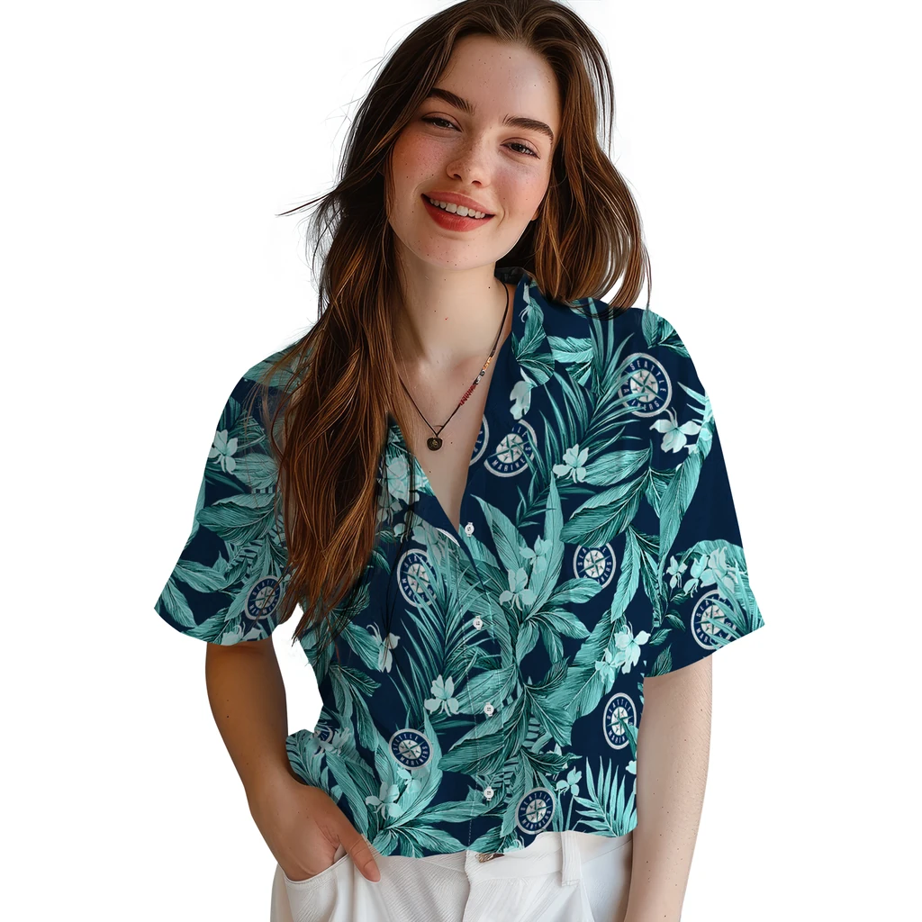 Seattle Mariners Hawaiian Shirt - Palm Leaves seattle mariners palm leaves navy blue hawaiian shirts latest model