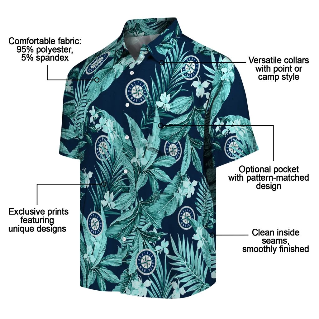 Seattle Mariners Hawaiian Shirt - Palm Leaves seattle mariners palm leaves navy blue hawaiian shirts new arrival