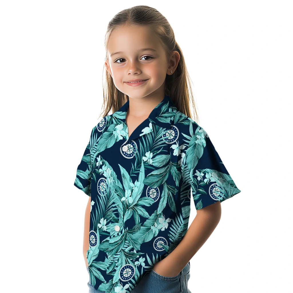 Seattle Mariners Hawaiian Shirt - Palm Leaves seattle mariners palm leaves navy blue hawaiian shirts premium grade