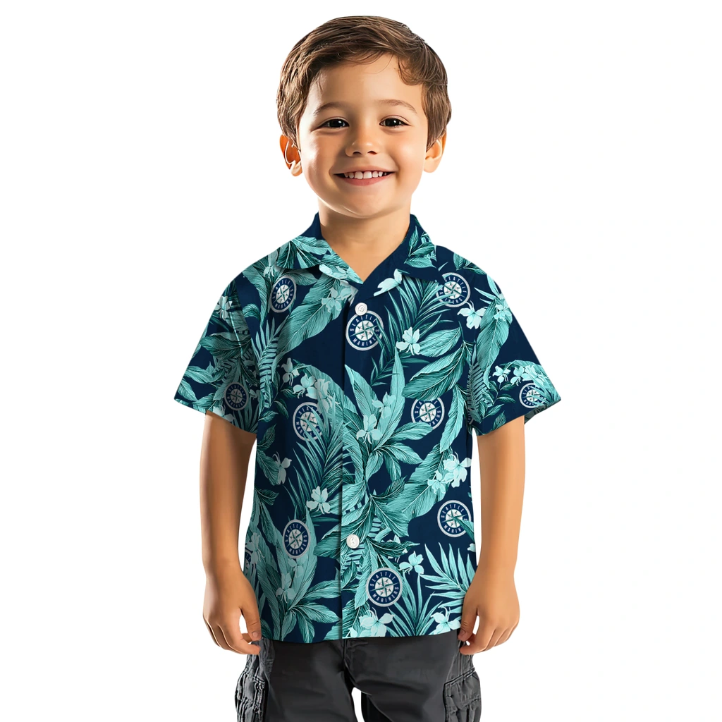 Seattle Mariners Hawaiian Shirt - Palm Leaves seattle mariners palm leaves navy blue hawaiian shirts top rated