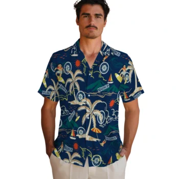 seattle mariners palm tree island navy blue hawaiian shirts fashion forward
