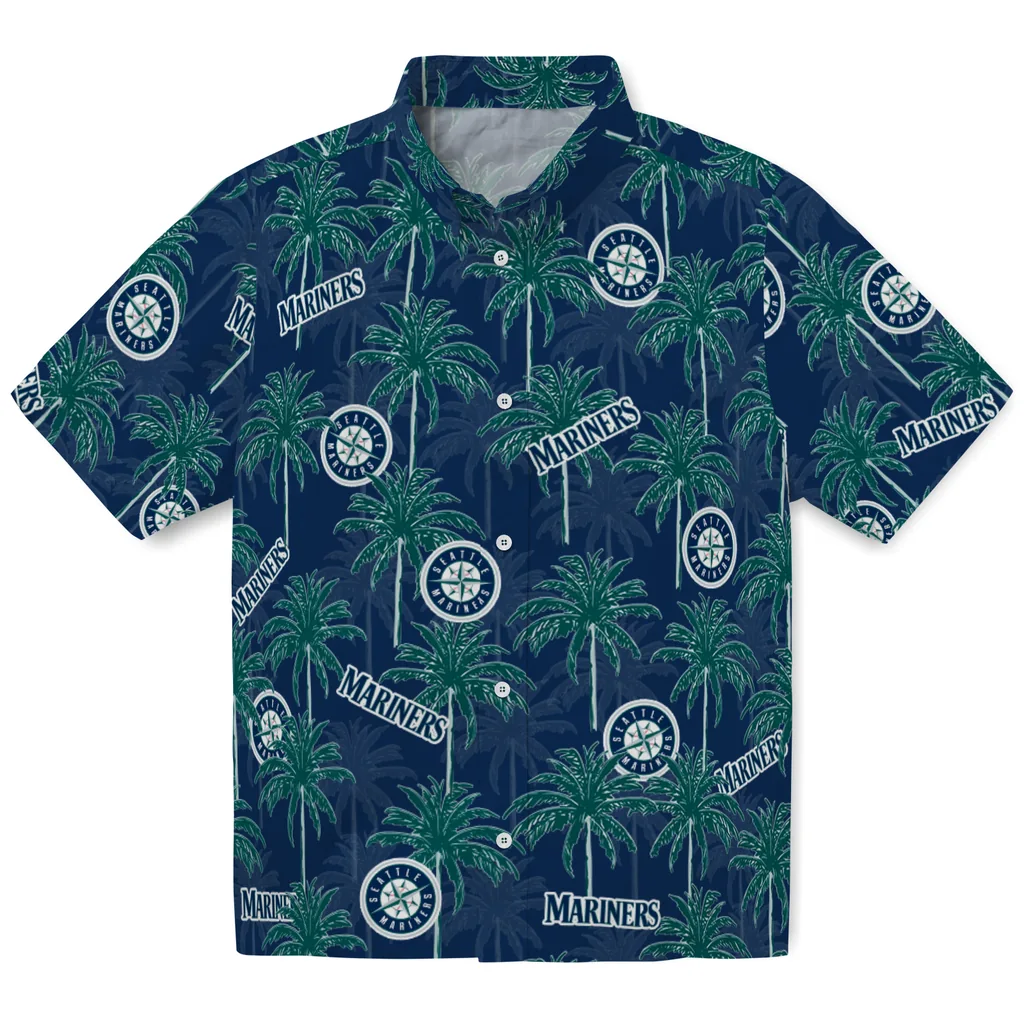 Seattle Mariners Hawaiian Shirt - Palm Tree Motif seattle mariners palm grove navy blue hawaiian shirts best selling