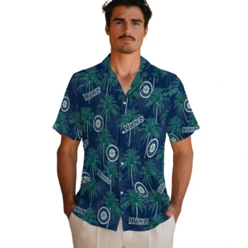 seattle mariners palm grove navy blue hawaiian shirts fashion forward