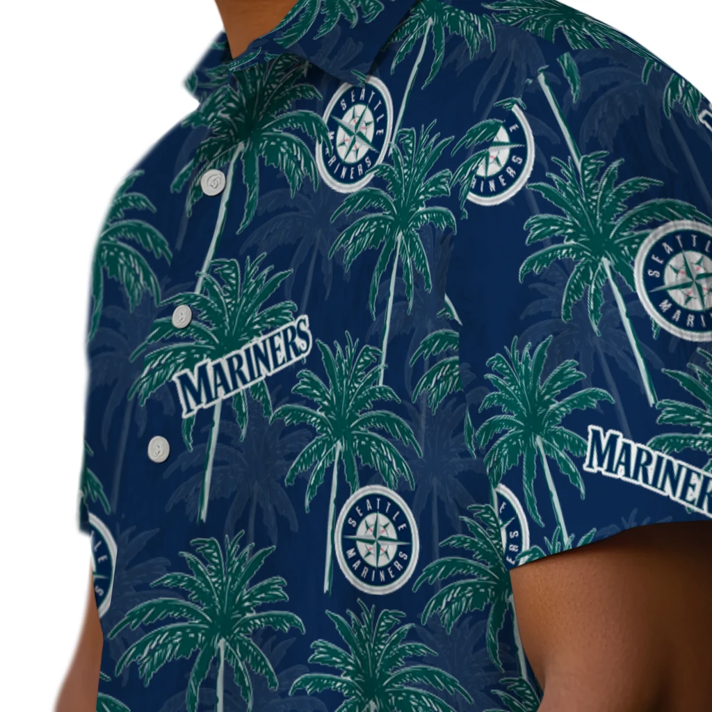 Seattle Mariners Hawaiian Shirt - Palm Tree Motif seattle mariners palm grove navy blue hawaiian shirts trendy