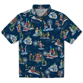 seattle mariners simpsons christmas navy blue hawaiian shirts best selling