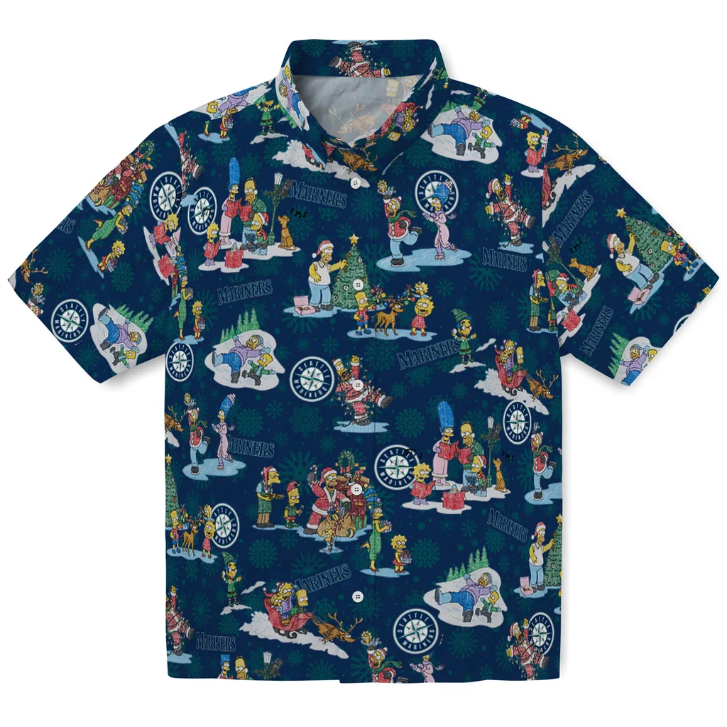 Seattle Mariners Hawaiian Shirt - Simpsons Christmas seattle mariners simpsons christmas navy blue hawaiian shirts best selling