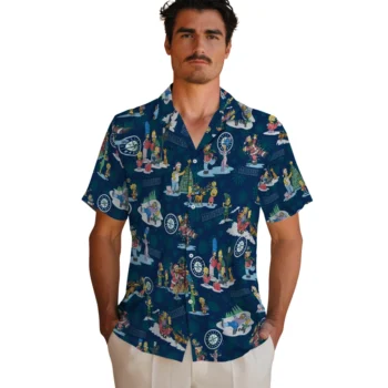 seattle mariners simpsons christmas navy blue hawaiian shirts fashion forward