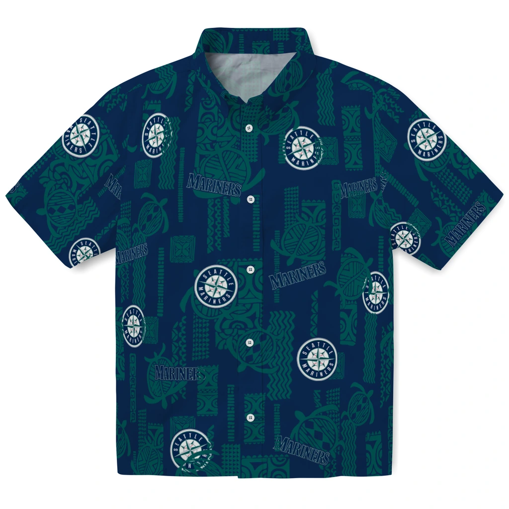 Seattle Mariners Hawaiian Shirt - Turtle Lines seattle mariners turtle lines navy blue hawaiian shirts best selling