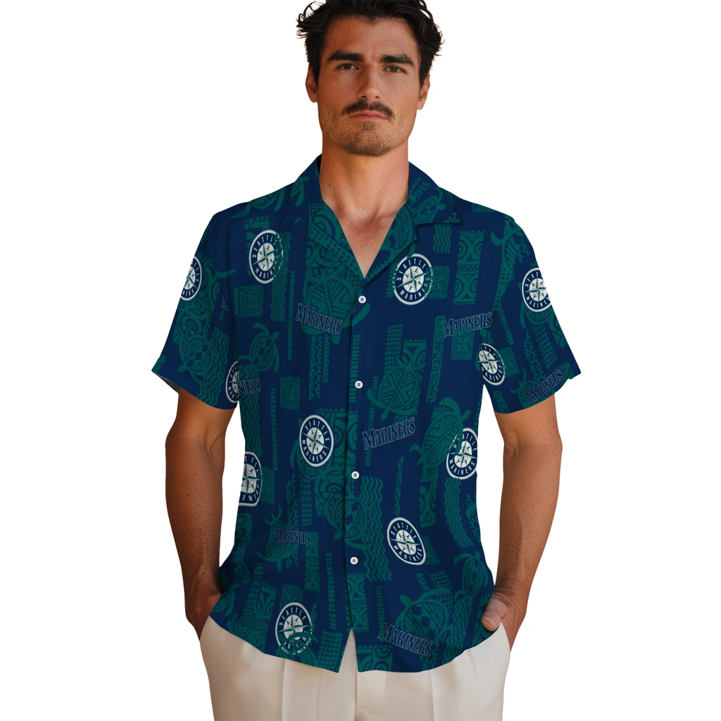 Seattle Mariners Hawaiian Shirt - Turtle Lines seattle mariners turtle lines navy blue hawaiian shirts fashion forward