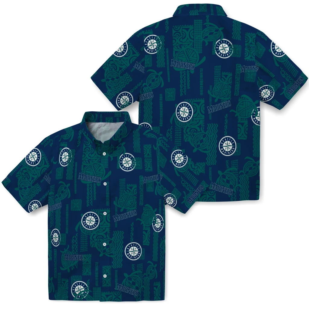 Seattle Mariners Hawaiian Shirt - Turtle Lines seattle mariners turtle lines navy blue hawaiian shirts high quality