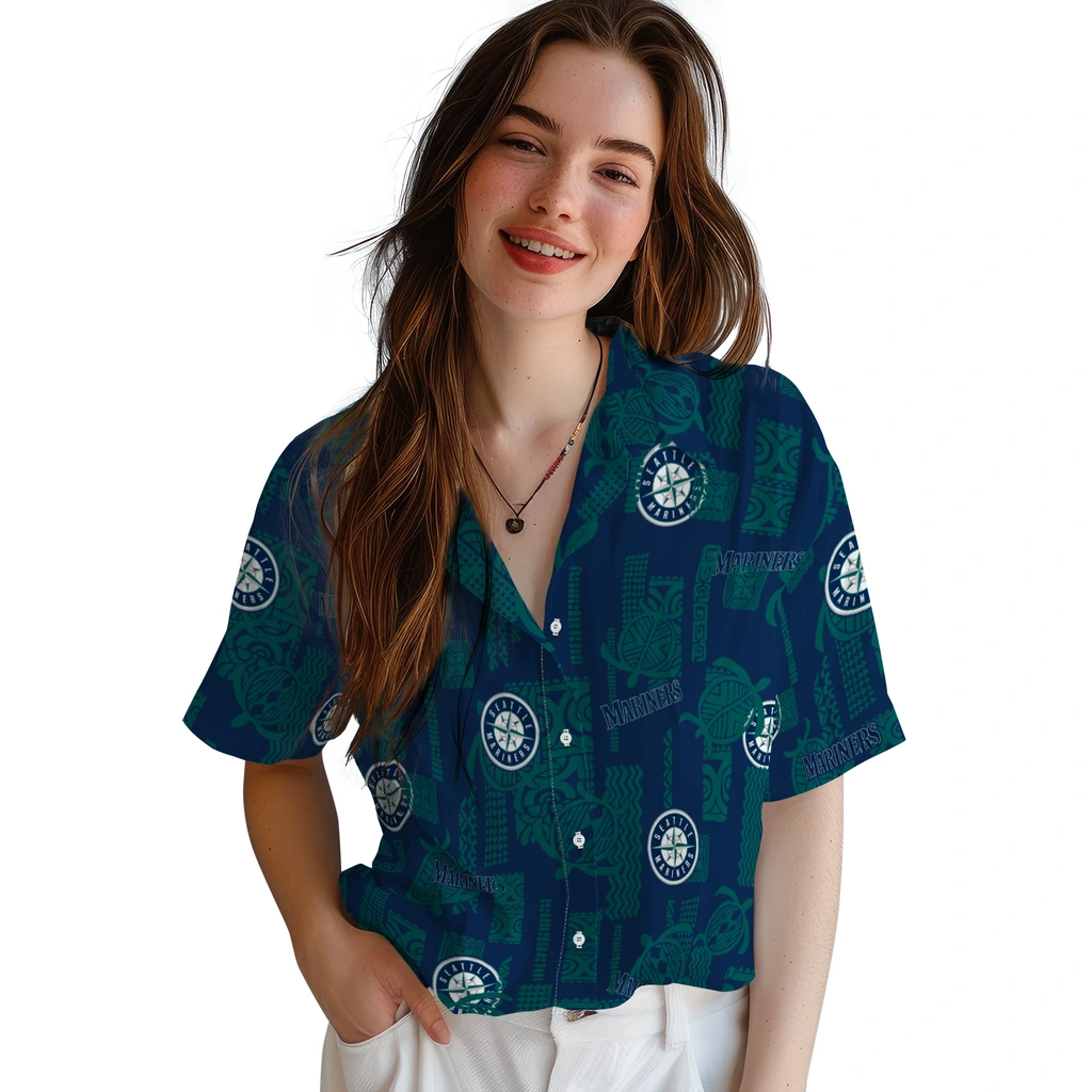 Seattle Mariners Hawaiian Shirt - Turtle Lines seattle mariners turtle lines navy blue hawaiian shirts latest model